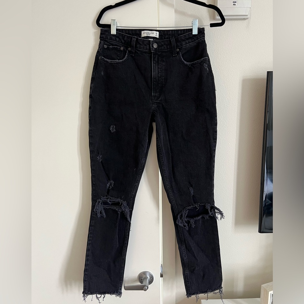 Abercrombie & Fitch Curve Love High Rise Skinny Jeans - Black Ripped Distressed